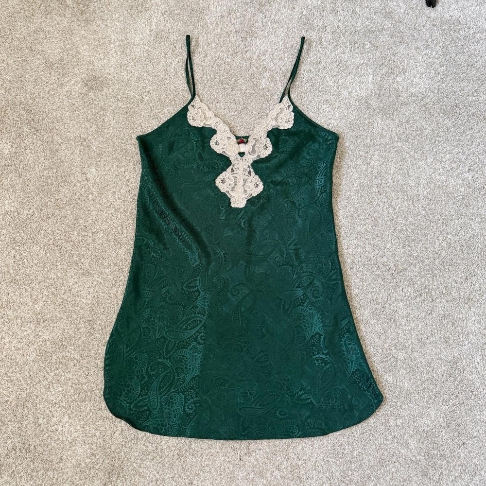 Vintage California Dynasty Emerald Green Lingerie Slip Dress — Size Small